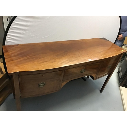 367 - VICTORIAN MAHOGANY INLAID BOW FRONTED SIDEBOARD (1 CUPBOARD LOCKED)