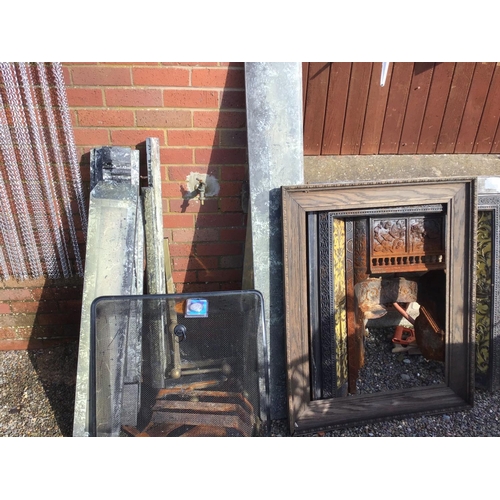 18 - VICTORIAN CAST IRON FIRE PLACE WITH VICTORIAN TILES AND MARBLE  FIREPLACE