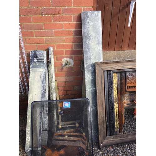 18 - VICTORIAN CAST IRON FIRE PLACE WITH VICTORIAN TILES AND MARBLE  FIREPLACE