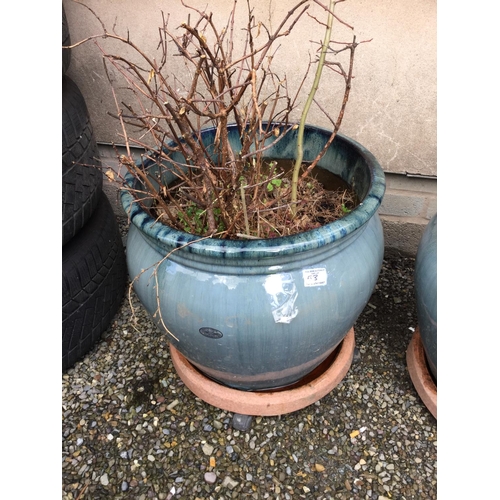 53 - PAIR OF BLUE GLAZED GARDEN PLANTERS