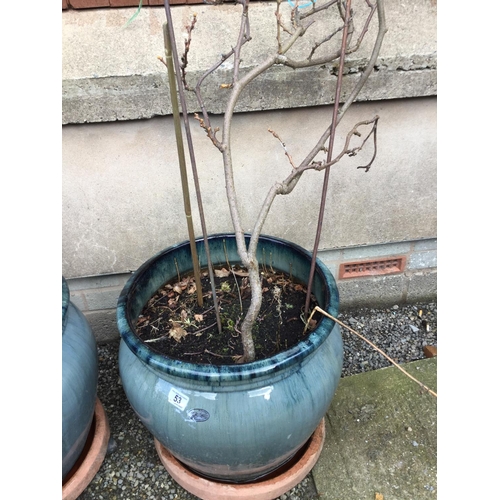 53 - PAIR OF BLUE GLAZED GARDEN PLANTERS