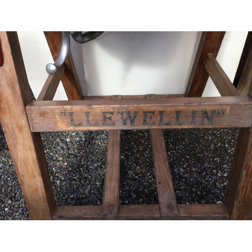 93 - VINTAGE LLEWELLIN OF HAVERFORD WEST BUTTER CHURN ON STAND