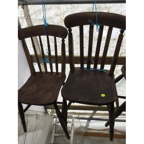 120 - 3 VICT FARMHOUSE CHAIRS AND A BENTWOOD CHAIR