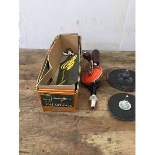 184 - BLACK & DECKER ELECTRIC HAMMER DRILL, A STANLEY NO 4 PLANE AND A BREAST DRILL