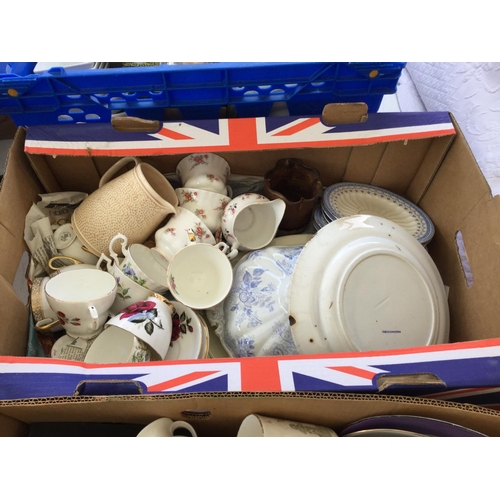 187 - 9 BOXES TO INCLUDE CHINA, GLASS, KITCHEN WARE ETC