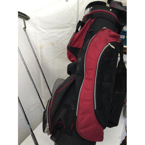 196 - GOLF BAG COMPLETE WITH CLUBS AND TROLLY