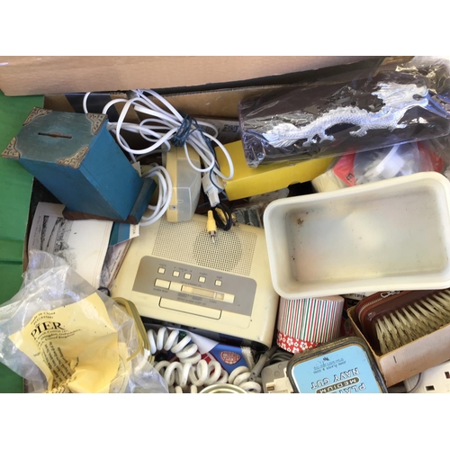 206 - 4 BOXES OF ELECTRICAL ITEMS TO INCLUDE RECORD DECKS, FOOD MIXERS, SEWING MACHINE ETC