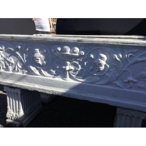 243 - PAIR OF LARGE ORNATE OBLONG PLANTERS ON PLINTHS AND 1 OTHER (DAMAGED)
L 46