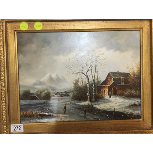 272 - PAIR OF WINTER SCENES PAINTED ON BOARD BY ADRIAN NORLEY IN GILT FRAMES WITH CERTIFICATE OF AUTHENTIC... 