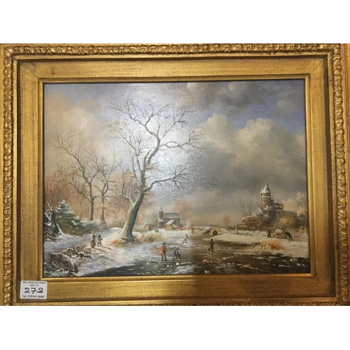 272 - PAIR OF WINTER SCENES PAINTED ON BOARD BY ADRIAN NORLEY IN GILT FRAMES WITH CERTIFICATE OF AUTHENTIC... 