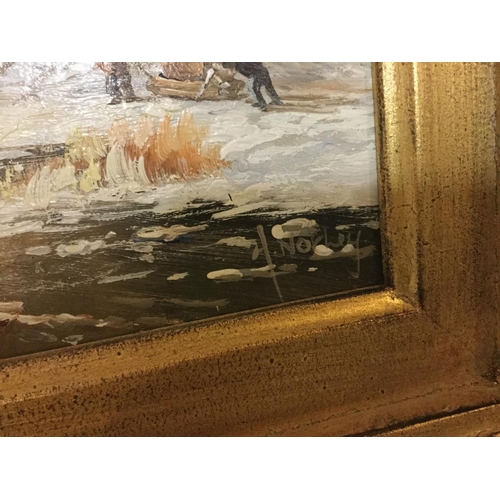 272 - PAIR OF WINTER SCENES PAINTED ON BOARD BY ADRIAN NORLEY IN GILT FRAMES WITH CERTIFICATE OF AUTHENTIC... 