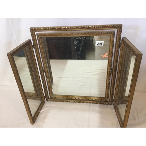 279 - GILT FRAMED FOLDING DRESSING TABLE MIRROR