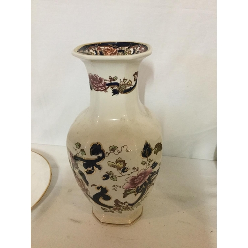 291 - MASONS MANDELAY VASE AND A QTY OF CERAMICS INCLUDING A PEPERWEIGHT