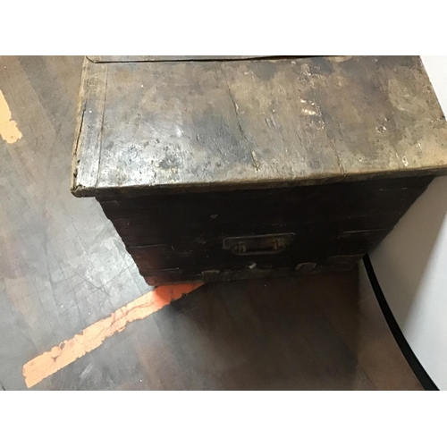 389 - MILITARY STYLE WOODEN TRUNK WITH IRON STRAPWORK A/F
L 36