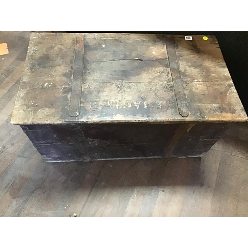 389 - MILITARY STYLE WOODEN TRUNK WITH IRON STRAPWORK A/F
L 36