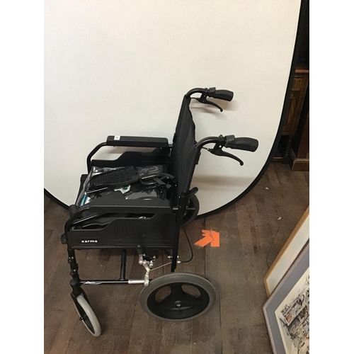 391 - KARMA ROBIN FOLDING WHEELCHAIR AND 11 DEGREE WEDGE CUSHION