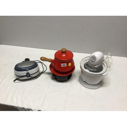 400 - ELECTRIC JEWELLERY CLEANER, FONDU SET, ICE CREAM MAKER