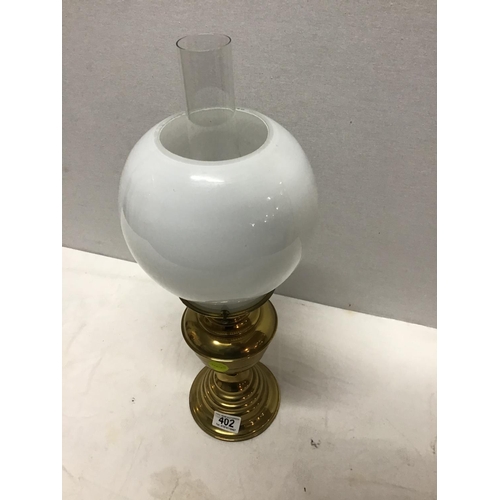 402 - BRASS OIL LAMP WITH SHADE AND FUNNEL