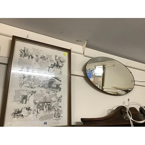 406 - FRAMED LTD ED DAY AT LORDS 31/450 AND AN OVAL MIRROR