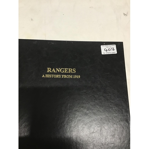 407 - FRAMED RANGERS SHIRT SIGNED AND A HISTORY OF RANGERS BOOK FROM 1919