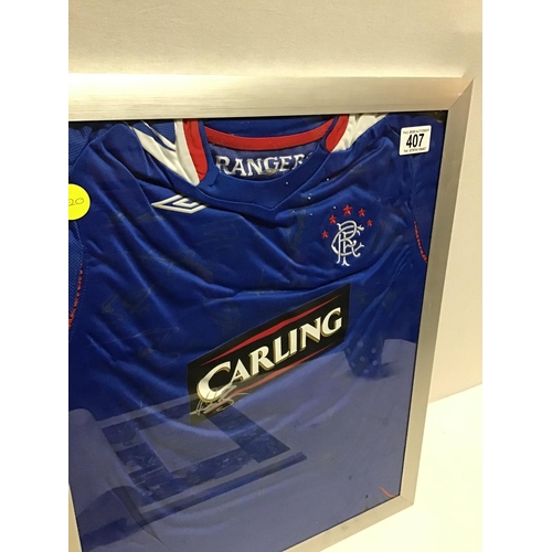 407 - FRAMED RANGERS SHIRT SIGNED AND A HISTORY OF RANGERS BOOK FROM 1919