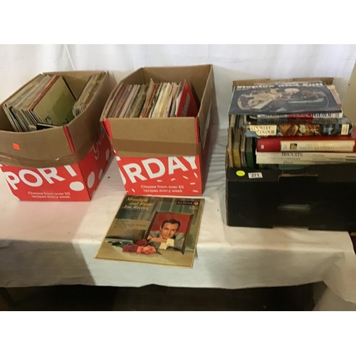 271 - 3 BOXES OF BOOKS, RECORDS, PICTURES ETC