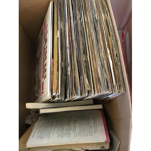 271 - 3 BOXES OF BOOKS, RECORDS, PICTURES ETC