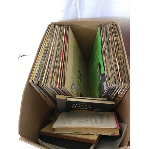 271 - 3 BOXES OF BOOKS, RECORDS, PICTURES ETC