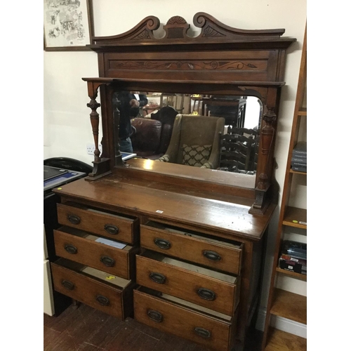 412 - EDWARDIAN MAHOGANY MIRROR BACK SIDEBOARD 6 DRAWERS TO BASE
L 53