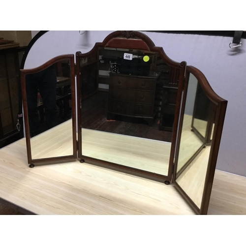 449 - MAHOGANY FRAMED TRIPLE MIRROR