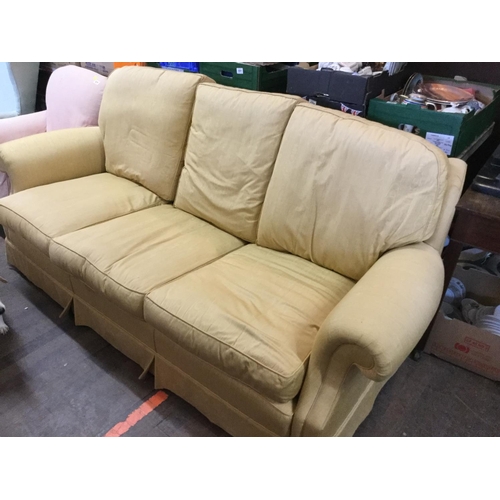 528 - GOLD UPHOLSTERED 3 SEATER SETTEE