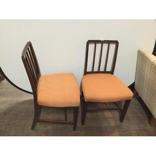 535 - PAIR OF MAHOGANY  STRETCHERED DINING CHAIRS WITH UPHOLSTERED SEATS