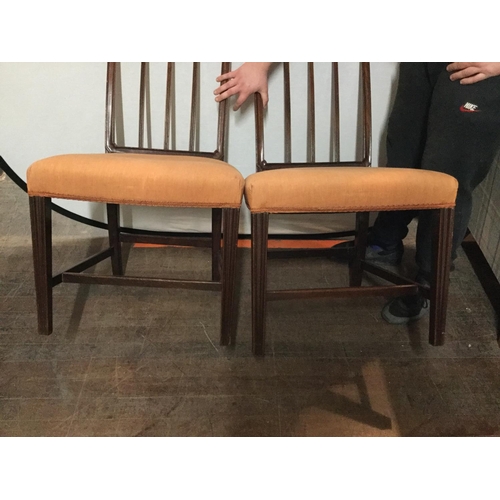 535 - PAIR OF MAHOGANY  STRETCHERED DINING CHAIRS WITH UPHOLSTERED SEATS