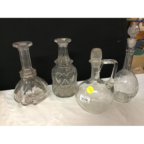 302 - QTY OF GLASSWARE TO INCLUDE DECANTERS