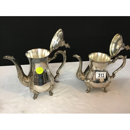 313 - SILVER PLATED 4 PIECE TEA SET AND A SMALL TANKARD