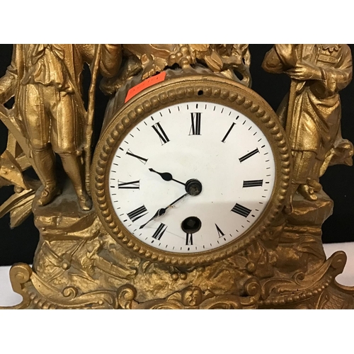 326 - ANTIQUE GILT SPELTER MANTLE CLOCK AND A PAIR OF CHERUB ORNAMENTS