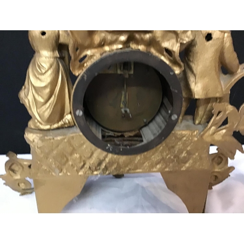 326 - ANTIQUE GILT SPELTER MANTLE CLOCK AND A PAIR OF CHERUB ORNAMENTS