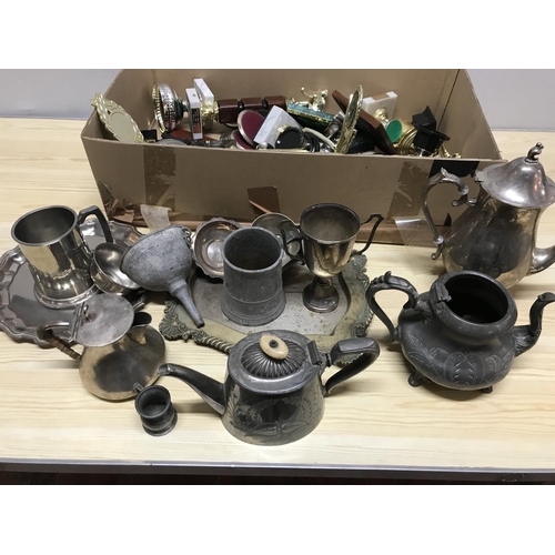 540 - BOX OF TROPHYS AND SILVER PLATED ITEMS