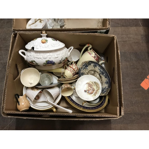 544 - 2 BOXES OF CHINA GLASSWARE ETC