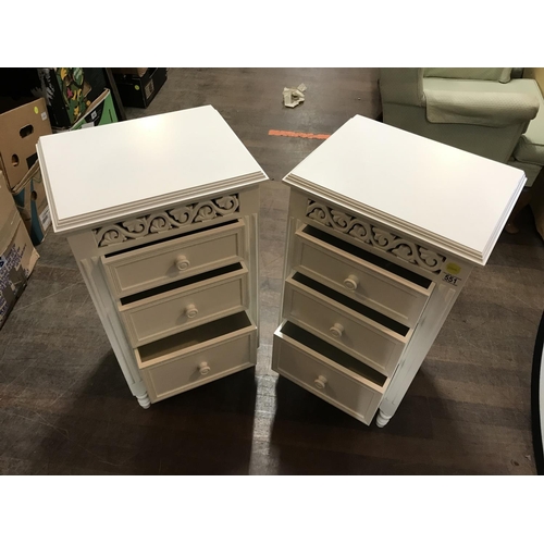 551 - PAIR OF WHITE PAINTED 3 DRAWER BEDSIDE CABINETS
H 28