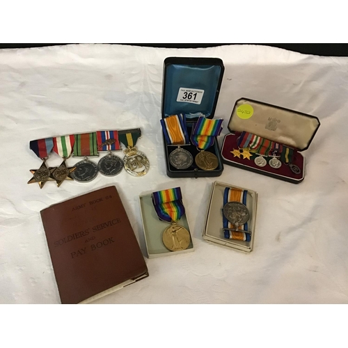 361 - QTY OF MILITARY MEDALS COMPRISING OF 2 WW1 PAIRS 1 NAMED TO CAPTAIN A J EVANS AND THE OTHERS TO W J ... 