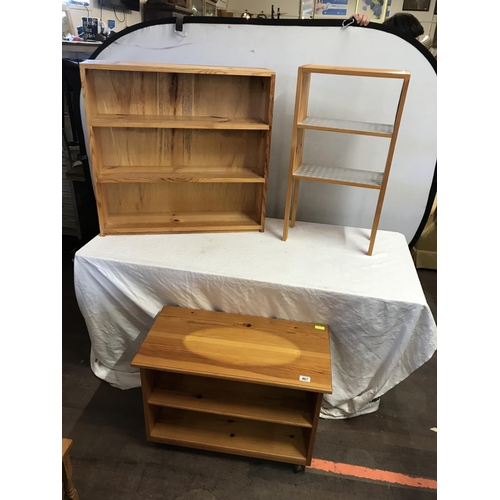 467 - PINE FLAT SCREEN TV STAND AND 2 BOOK SHELVES
29 X 15