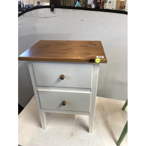 470 - MODERN 2 DRAWER BEDSIDE CHEST AND A PAINTED STOOL