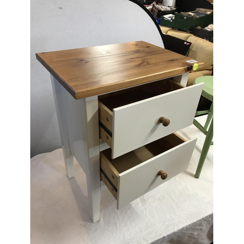 470 - MODERN 2 DRAWER BEDSIDE CHEST AND A PAINTED STOOL