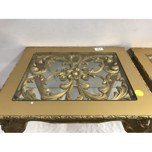 475 - PAIR OF DECORATIVE GLASS TOPPED GOLD PAINTED LAMP TABLES