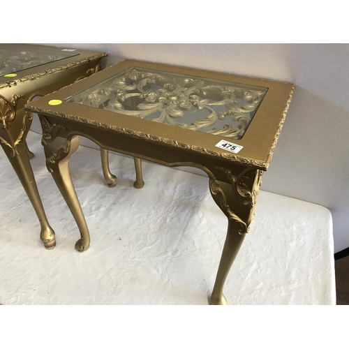 475 - PAIR OF DECORATIVE GLASS TOPPED GOLD PAINTED LAMP TABLES