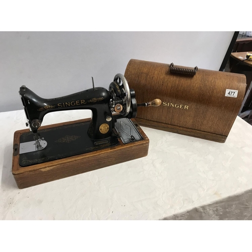 477 - SINGER HAND SEWING MACHINE IN CASE