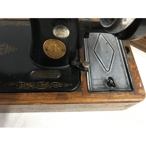 477 - SINGER HAND SEWING MACHINE IN CASE