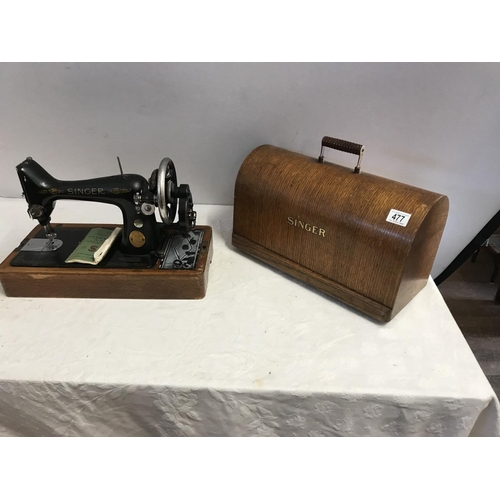 477 - SINGER HAND SEWING MACHINE IN CASE