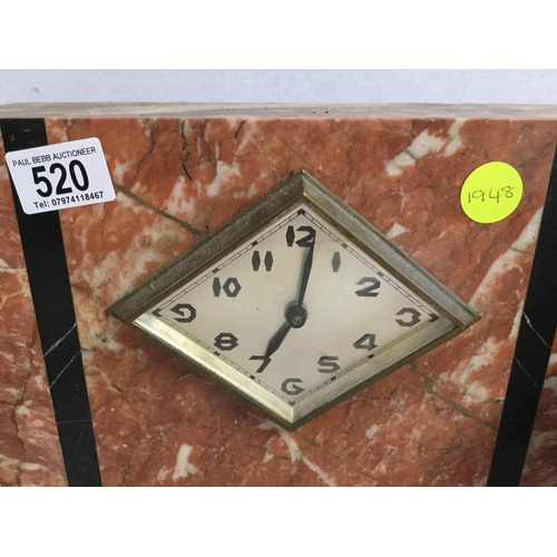 520 - ART DECO MARBLE GARNITURE CLOCK SET AND A MARBLE MANTLE CLOCK